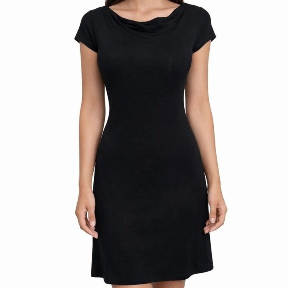 See You Monday NWT Black Mini Dress XS Cowl Neck Cap Sleeve 90s Minimalist LBD